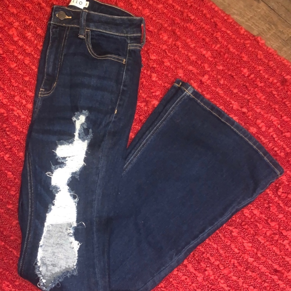 Cello High Rise Distressed Flare Jeans